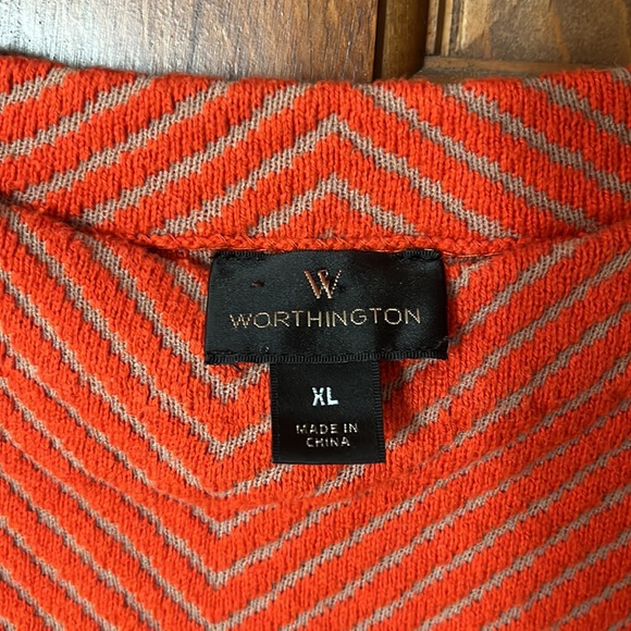 Worthington Textured Orange Chevron Striped Sweater, XL - Picture 3 of 3